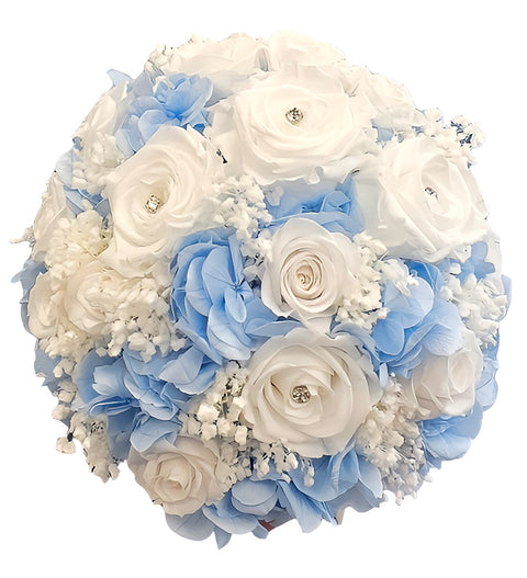 Bouquet sposa bianco e azzurro
