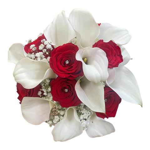 Bouquet rose rosse e calle