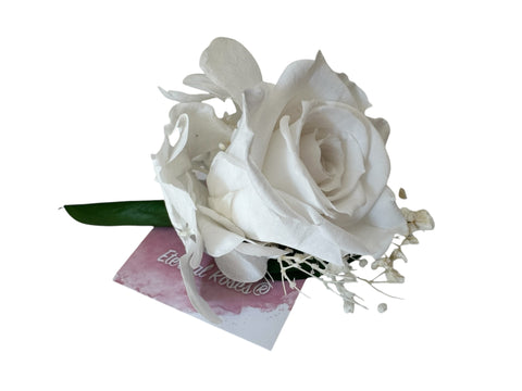 Fiore all'occhiello bianco sposo - rosa stabilizzata