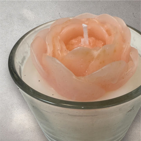 candela artigianale fiore in vasetto in vetro