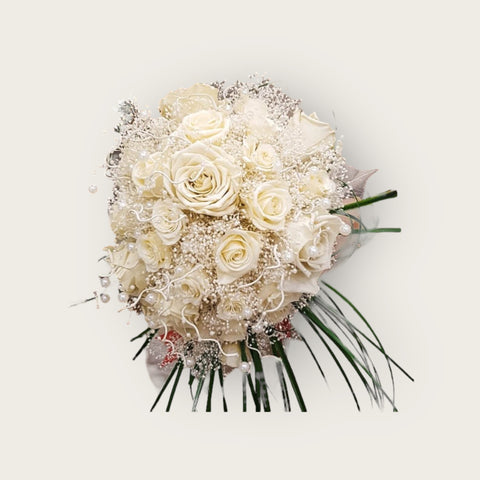 Bouquet elegante - rose panna stabilizzate e punti luce