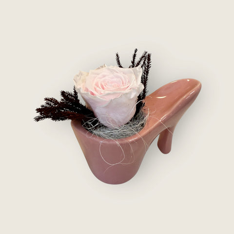 scarpetta con rosa stabilizzata rosa