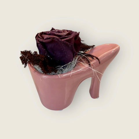 scarpetta con rosa stabilizzata granata