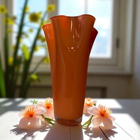vaso alto rosso vetro soffiato