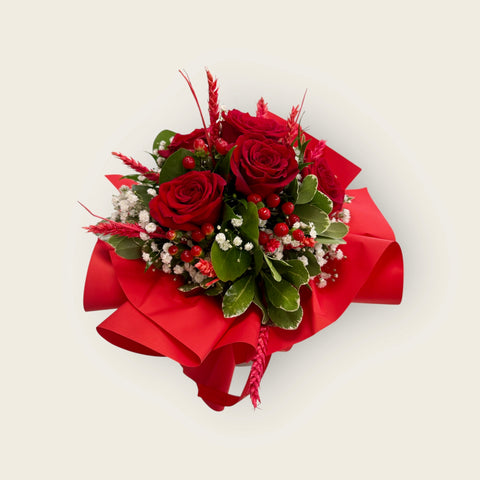 Bouquet rose rosse e spighe per laurea