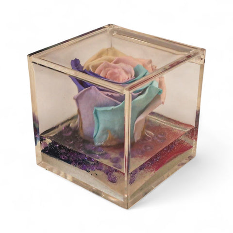 rosa stabilizzata Multicolor in scatola di plexigas