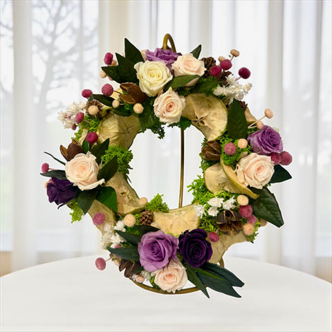 Composizione tonda fiori stabilizzati