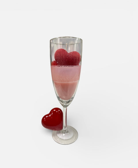 candela artigianale su flute - san valentino