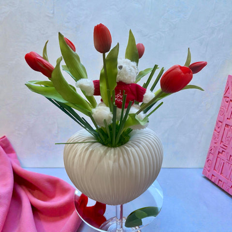 Composizione tulipani rossi primavera - vaso design