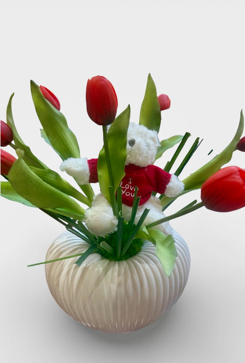 Composizione tulipani rossi primavera - vaso design