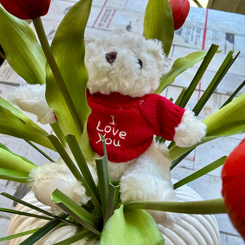 Composizione tulipani rossi primavera - vaso design