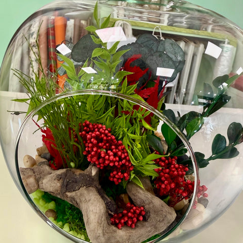Terrarium con piante stabilizzate - acero tondo 2