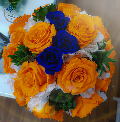 Bouquet - rose arancio e blu